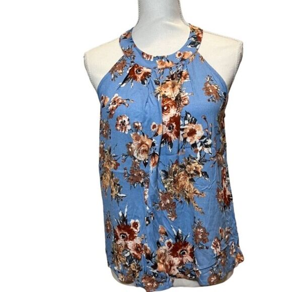 Altar'd State Sleeveless Blue Floral Top High Neck Back Zip Size Small - Picture 1 of 8